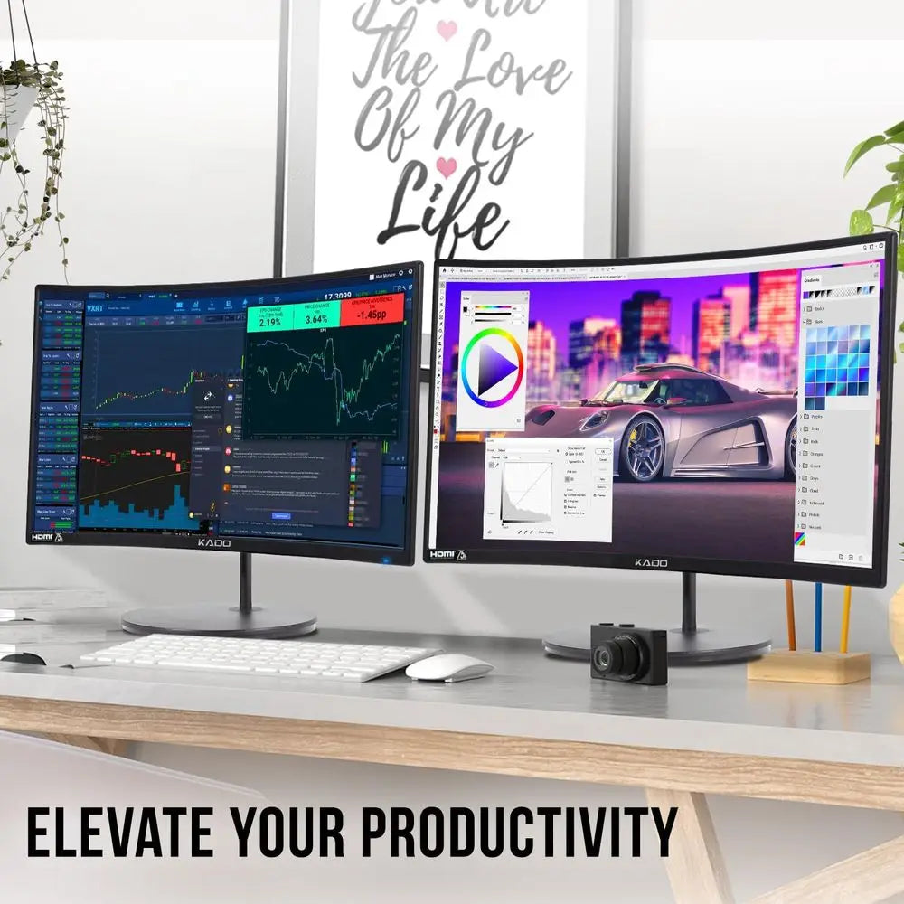 Dual Monitor Setup - 2-Pack 27" Curved 1920x1080 Computer Monitor 1500R 75Hz VESA Mount HDMI Oice Gaming Hybrid Built-in Speaker