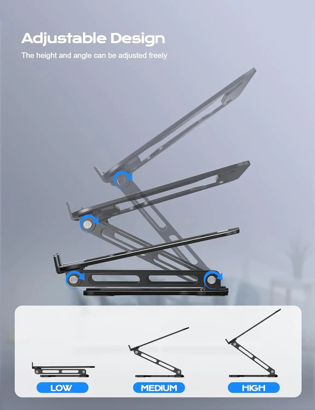 Adjustable Metal Laptop Stand, Foldable & Ventilated Cooling Riser for 10-15.6" Notebooks, Ergonomic Desk Solution