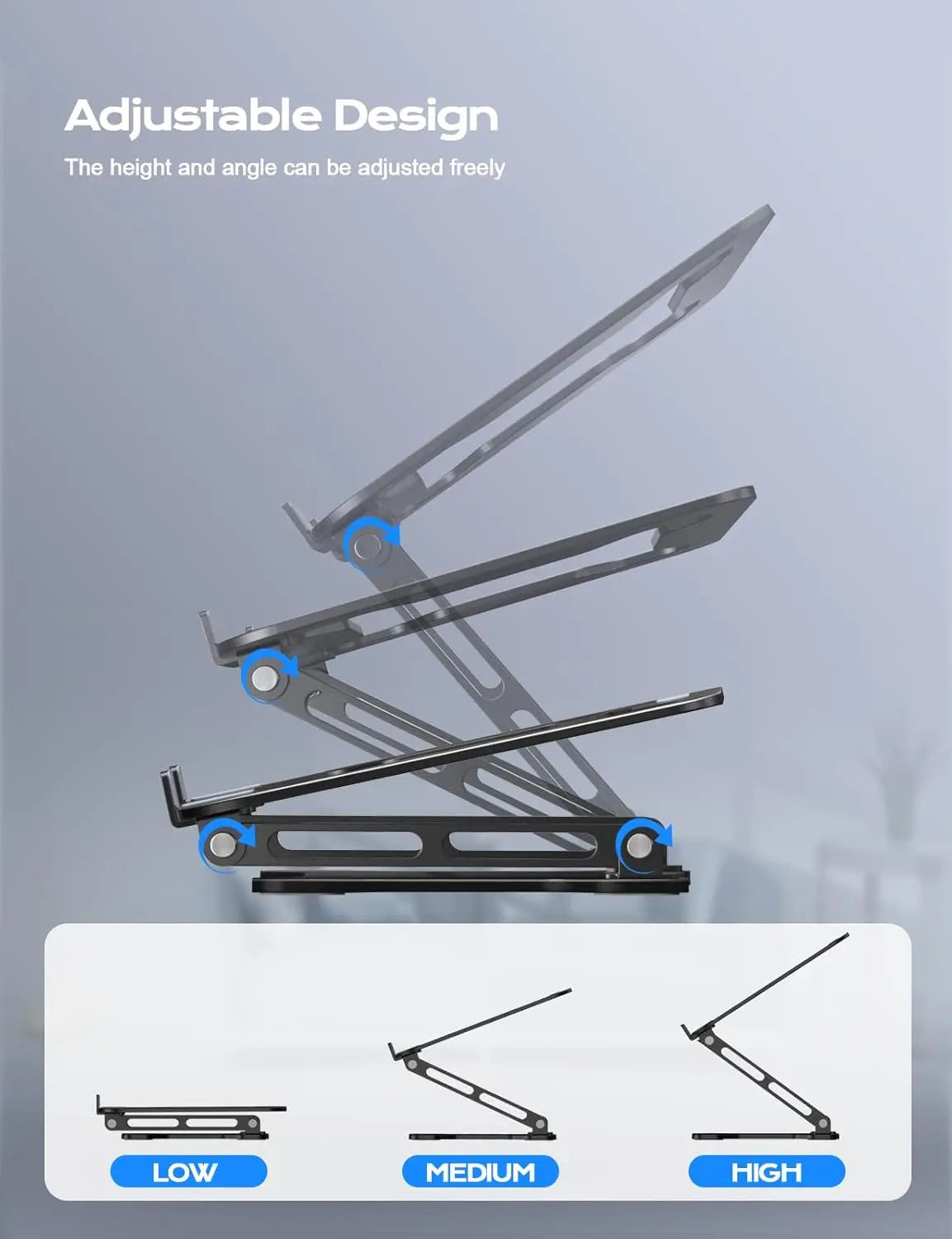 Adjustable Metal Laptop Stand, Foldable & Ventilated Cooling Riser for 10-15.6" Notebooks, Ergonomic Desk Solution