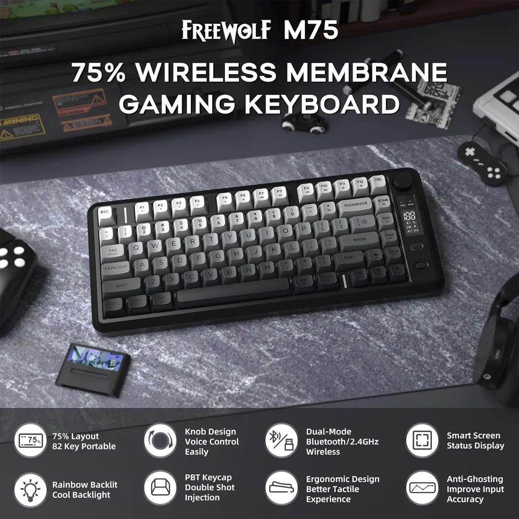 ATTACK SHARK M75 Wireless Gaming Keyboard with OLED Display