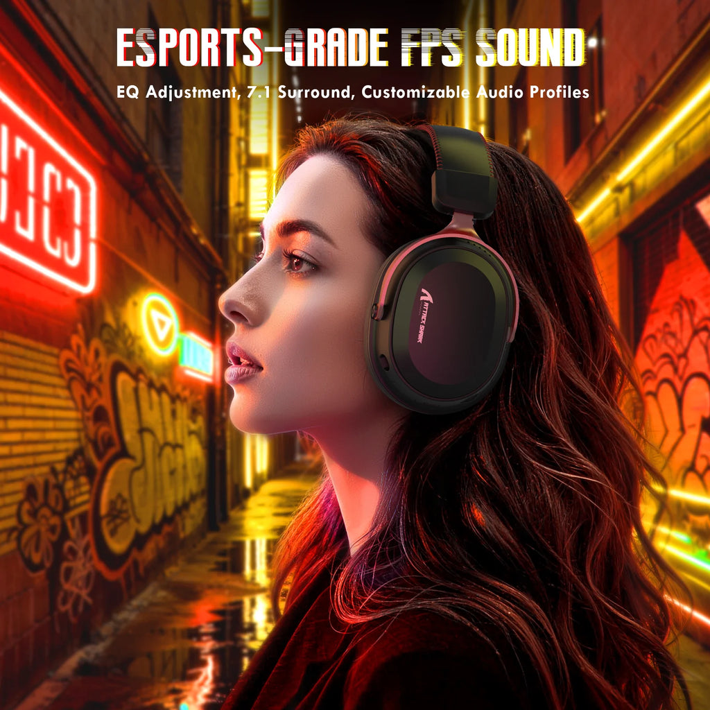 ATTACK SHARK L30PRO Wireless Gaming Headset,7.1 Surround Sound, 50mm Drivers,20ms Low Latency,Detachable Noise-Canceling Mic