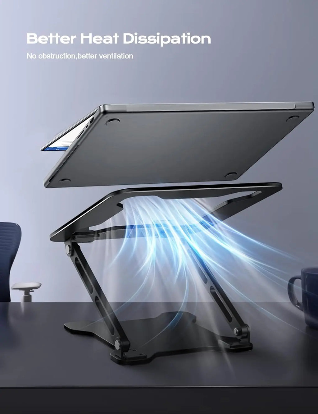 Adjustable Metal Laptop Stand, Foldable & Ventilated Cooling Riser for 10-15.6" Notebooks, Ergonomic Desk Solution