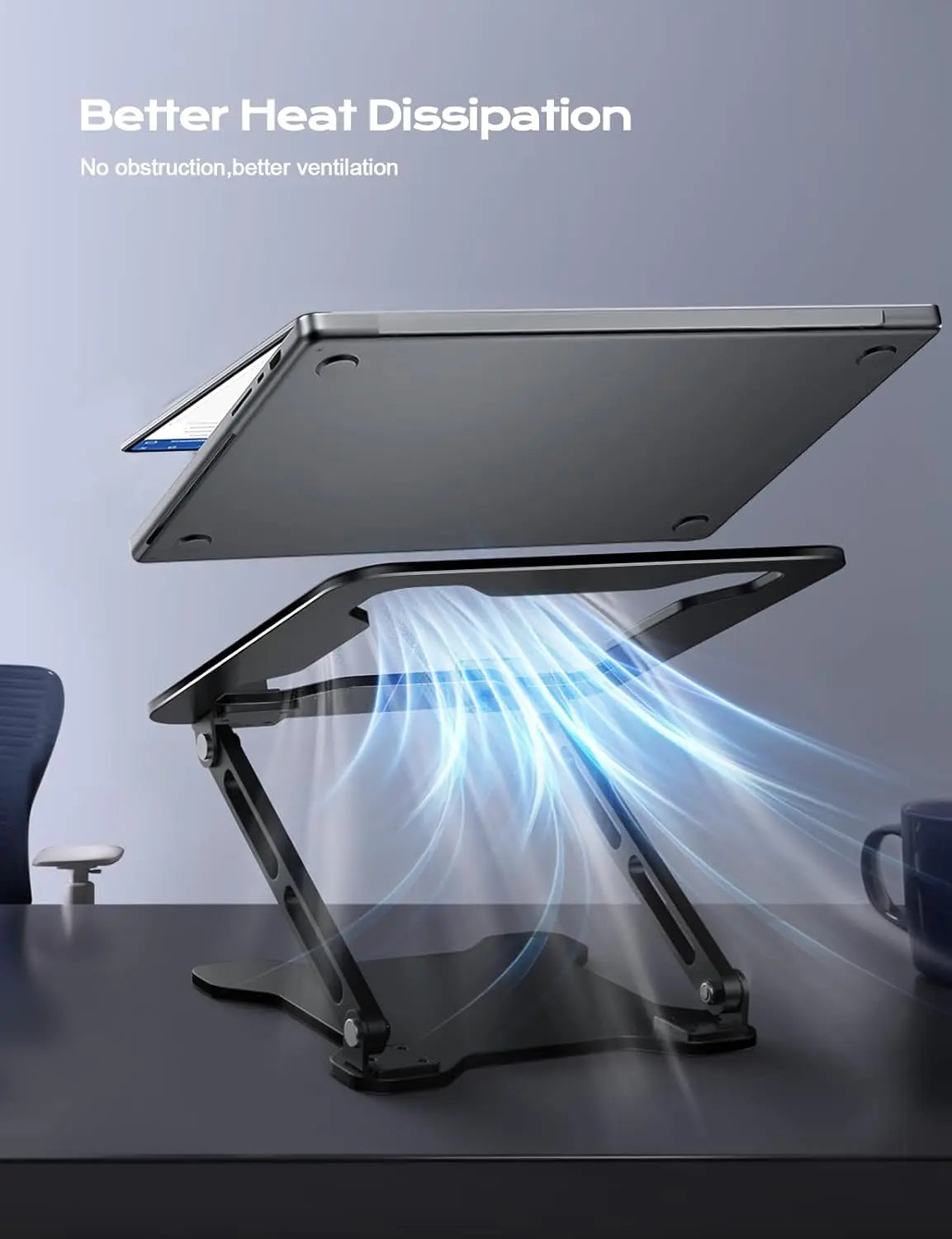 Adjustable Metal Laptop Stand, Foldable & Ventilated Cooling Riser for 10-15.6" Notebooks, Ergonomic Desk Solution