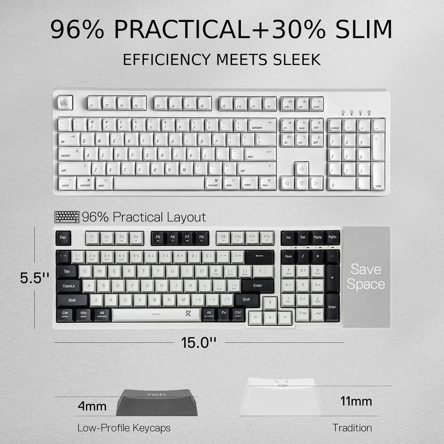 Redragon BK7114 Low-Profile 2.4G BT Wireless Computer 98 Keys Slim Office PC Scissors Mechanism Tactile Quiet Keystroke Keyboard