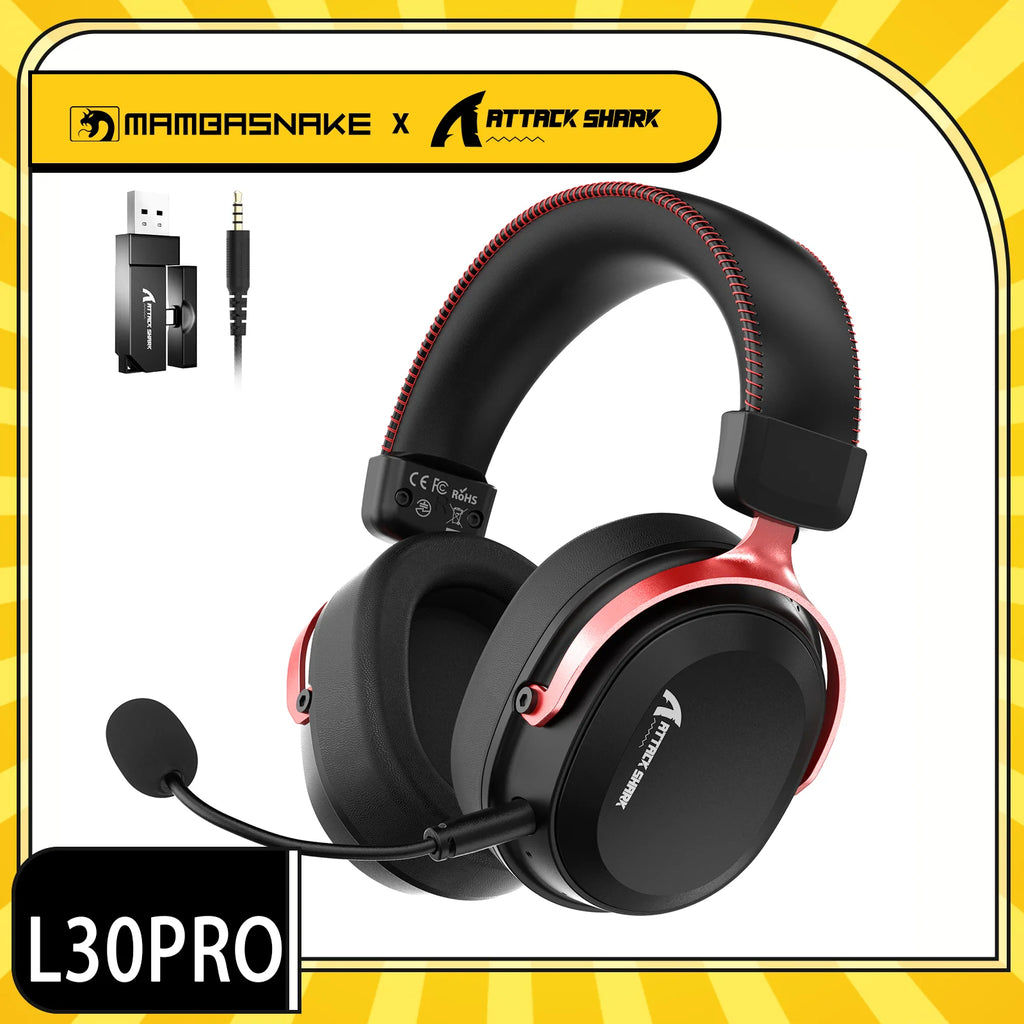 ATTACK SHARK L30PRO Wireless Gaming Headset,7.1 Surround Sound, 50mm Drivers,20ms Low Latency,Detachable Noise-Canceling Mic