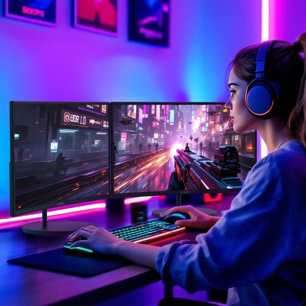 Dual Monitor Setup - 2-Pack 27" Curved 1920x1080 Computer Monitor 1500R 75Hz VESA Mount HDMI Oice Gaming Hybrid Built-in Speaker