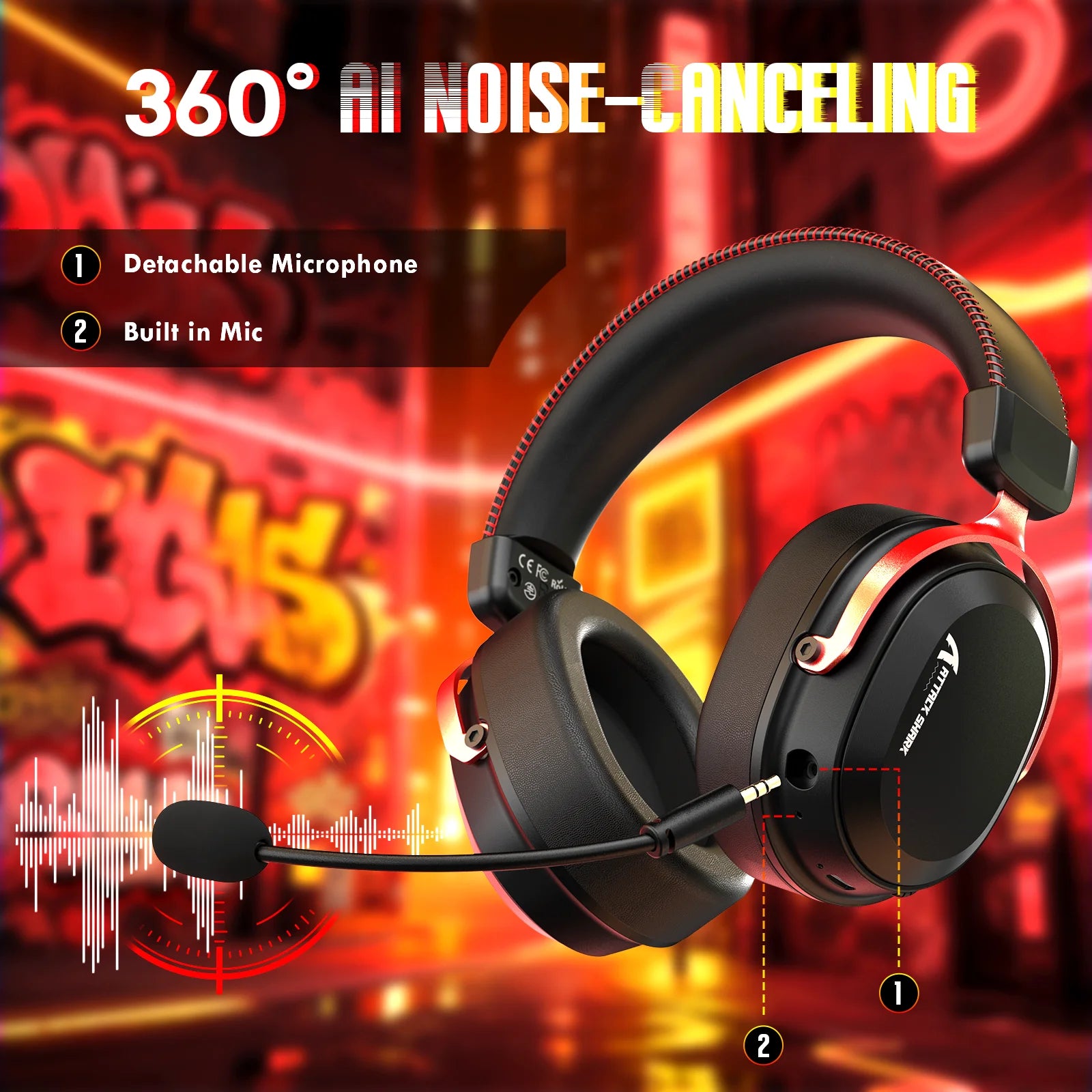 ATTACK SHARK L30PRO Wireless Gaming Headset,7.1 Surround Sound, 50mm Drivers,20ms Low Latency,Detachable Noise-Canceling Mic